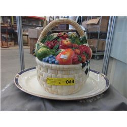 Large English platter & handled cookie basket