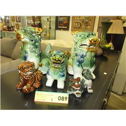 5 Glazed ceramic Foo Dogs