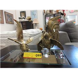 Pair of 1960's Brass fighting cock figurines