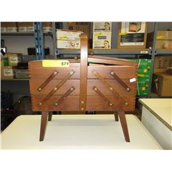 Wood accordion sewing basket