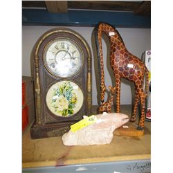 2 Statuettes & a replica clock