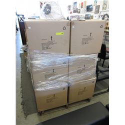 Skid of new metal candle holders w/ glass chimneys