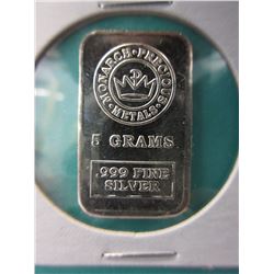 .999 Fine Silver Monarch Mint bar - 5 grams