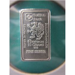 .999 Fine Silver Swiss Mint "Gryphon" bar-10 grams