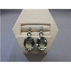 New Green Amethyst & Diamond Dangle Earrings