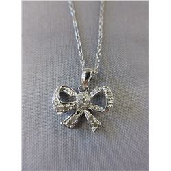 Sterling Silver Diamond studded bow necklace