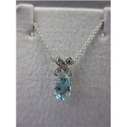 Blue Topaz & Diamond necklace - Oval Cut