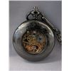 Image 2 : New 2-Sided skeleton pocket watch with chain
