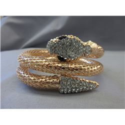 Gold coloured crystal studded snake bracelet