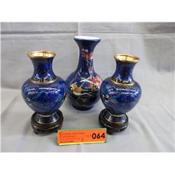 2 Cloisonne & 1 Glazed ceramic vase
