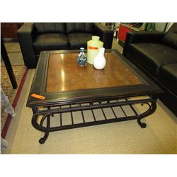 Large coffee table with metal legs & shelf - used