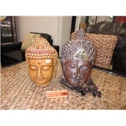 Glazed ceramic Buddha head & wood wall mask