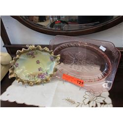 Vintage Royal Vienna dish & Pink glass plate