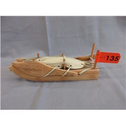 Hand carved - Wood & leather Eskimo sled figurine