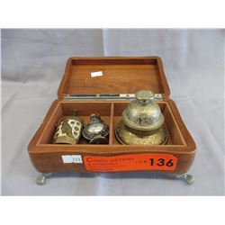 Lidded wood box & collectibles from India