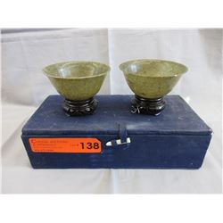 2 Jadeite bowls on stand