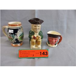2 English character jugs & German mini stein