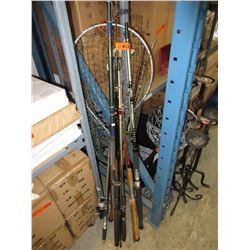 7 Fishing rods & a net