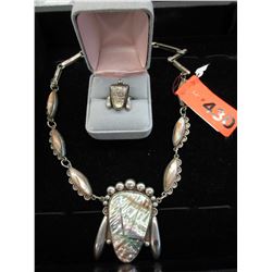 Estate - Abalone & Mexican Silver necklace & ring