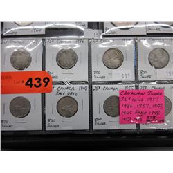8 Canadian Silver 25¢ coins