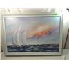 Image 1 : LARGE SIGNED SAILING AT SUNSET PAINTING