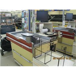 PAN OSTON CHECK OUT COUNTER, INCLUDES CONVEYOR COUNTER, SCANNER, BAG STATION, CASH DRAWER, MONITOR, 