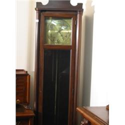 American oak brass dialed clock with pendulum and weights, made by Colonial Co. Mitchigan, USA…