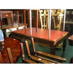 19c mahogany six drawer library table with later castors, with leather top 38x59"…