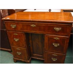 Georgian knee-hole desk on bracket feet with later walnut veneers and herringbone crossbanding…