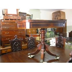 Regency rosewood pedestal inlaid card table on brass claw feet with castors…