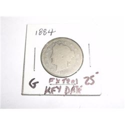 1884 *EXTREMELY RARE KEY DATE* LIBERTY "V" NICKEL RED BOOK VALUE $25.00+ *NICE EARLY GOOD GRADE NICK