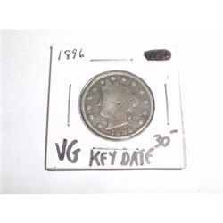 1896 *RARE KEY DATE* LIBERTY "V" NICKEL RED BOOK VALUE $30.00+ *NICE EARLY VERY GOOD GRADE NICKEL*!!