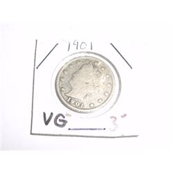 1901 LIBERTY "V" NICKEL RED BOOK VALUE $3.00+ *NICE EARLY VERY GOOD GRADE NICKEL*!! LIBERTY NICKEL C