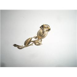 Gold Colored Rose Pin Stamped "Lisner"