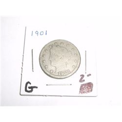 1901 LIBERTY "V" NICKEL RED BOOK VALUE $2.00+ *NICE EARLY GOOD GRADE NICKEL*!! LIBERTY NICKEL CAME O