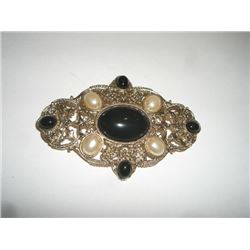 Black & Faux Pearl Gold Colored Pin
