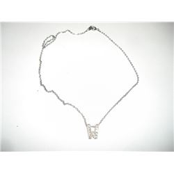 "W" Rhinestone Pendant W/ Necklace