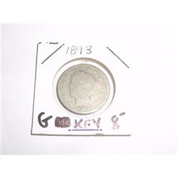 1893 *RARE KEY DATE* LIBERTY "V" NICKEL RED BOOK VALUE $8.00+ *NICE EARLY GOOD GRADE NICKEL*!!