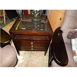 GLASS TOP END TABLE WITH DRAWER STORAGE