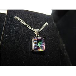 NECKLACE - EMERALD CUT MYSTIC TOPAZ SET IN STERLING SILVER - SILVER CHAIN