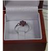 Image 1 : RING - STERLING SILVER GARNET & DIAMOND CLUSTER RING - 8 DIAMONDS - INCLUDES CERTIFICATE - $550