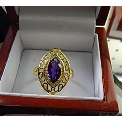 RING - GOLD OVER STERING SILVER DIAMOND AND AMETHYST RING