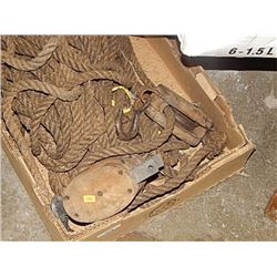 BOX OF ROPE, BLOCK & TACKLE