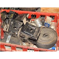 BIN OF SAW HORSE CLMAPS, TIE DOWNS AND MOE