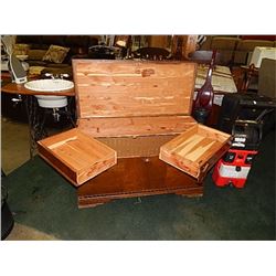 UNIQUE CEDAR LINED TRUCK - CENTER SHELV BINS SWING OUT TO EACH SIDE - HANDERICH MANUFACTURER