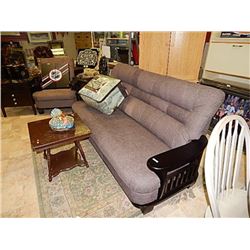 WOOD ACCENTED CHESTFIELD AND CHAIR