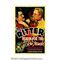 Headin' For the Rio Grande (Grand National, 1936). One Sheet (27" X 41"). This was Tex Ritter's, fat