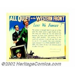 All Quite on the Western Front(Universal, R-1934). Half Sheet (22" X 28"). Lew Ayres. Very Fine. Rol