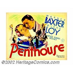 Penthouse (MGM, 1933). Half Sheet (22" X 28"). Myrna Loy stars in this crime-mystery which would set