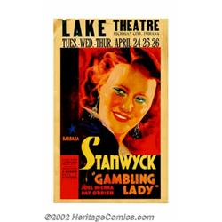 Gambling Lady (Warner Brothers - Vitaphone, 1934). Window Card (14" X 22"). Barbara Stanwyck was qui